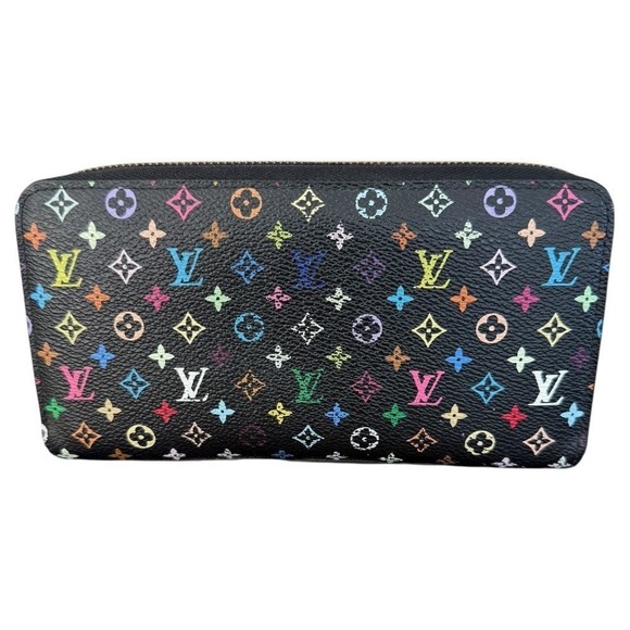 Louis Vuitton Multicolor Zippy Wallet Black Murakami Pink Interior Box Dust Bag